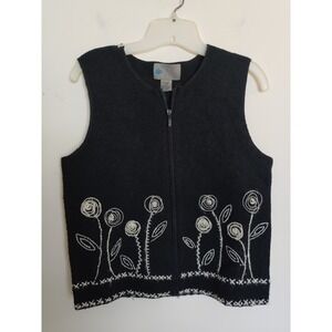 Vtg Squaw Valley Wool Vest Black White Sz Petite Med Scandi Minimal Cottagecore